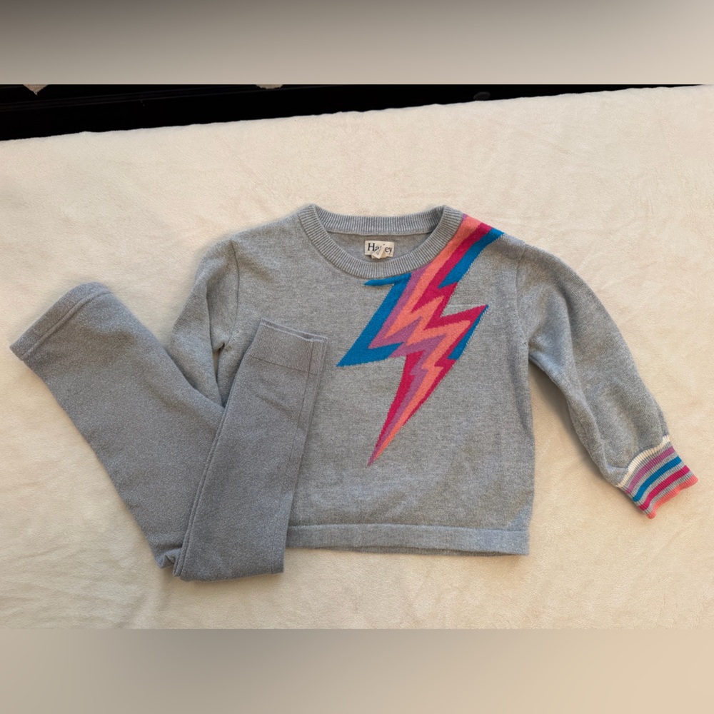 Hatley Silver Glittery Sweater Set with Colorful Lightning Bolt